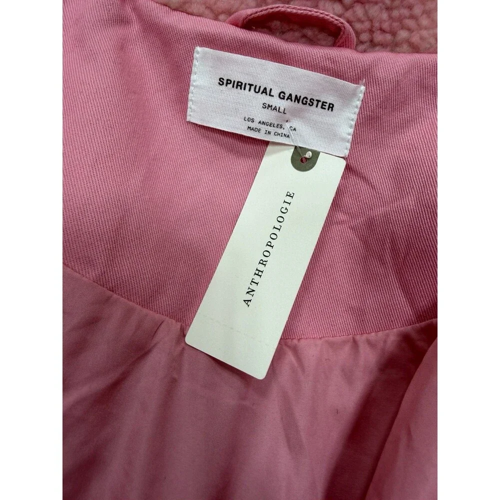 Anthropologie Spiritual Gangster Jacket Pink Amari Sherpa Fleece Cozy Small NWT